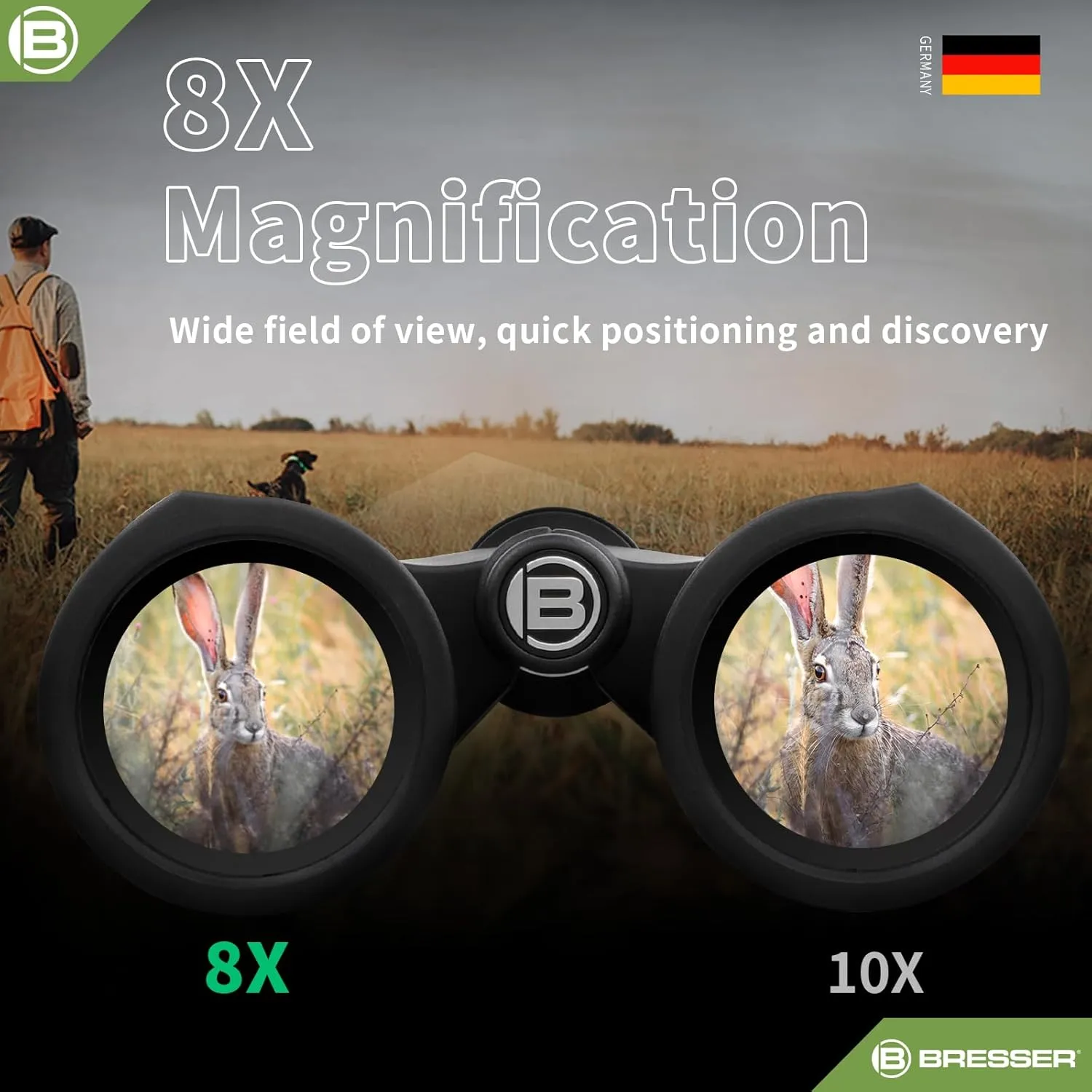 BRESSER 8x25 Binoculars for Adults High Powered with HD Optical System, FMC Green Film BAK4 Prism, Non-Slip Grip, Waterproof, Fogproof, Shockproof for for Hunting Bird Watching Travel Football Games