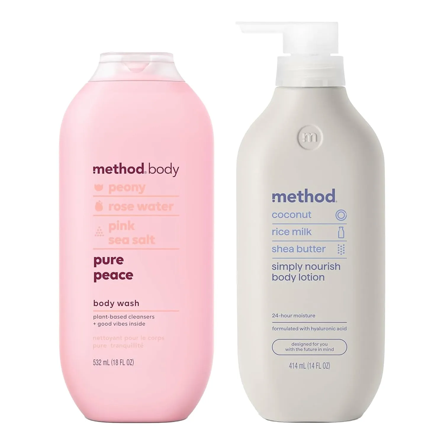 Bundle of Method Pure Peace Body Wash, 18 oz (Pack of 1)   Method Simply Nourish Body Lotion, 14 oz (Pack of 1)