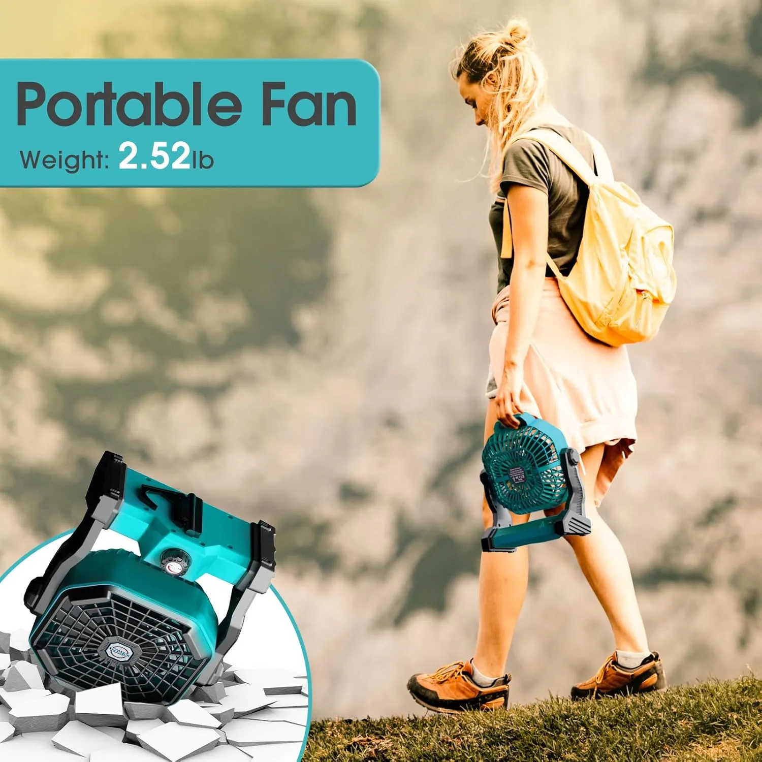 Camping Fan with LED Lantern, 20000 mAh 9 Inch Portable Rechargeable Battery Powered Fan with Stepless Speed and Quiet Battery Operated for Tent, Picnic, Barbecue, Fishing, Travel, Home