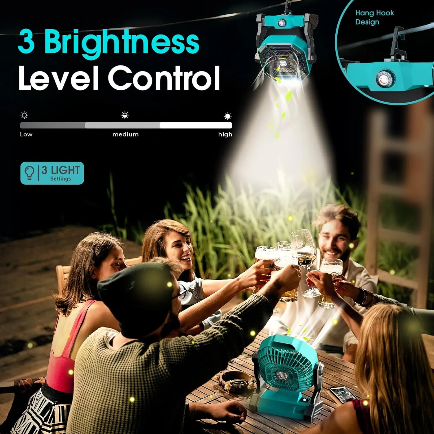 Camping Fan with LED Lantern, 20000 mAh 9 Inch Portable Rechargeable Battery Powered Fan with Stepless Speed and Quiet Battery Operated for Tent, Picnic, Barbecue, Fishing, Travel, Home