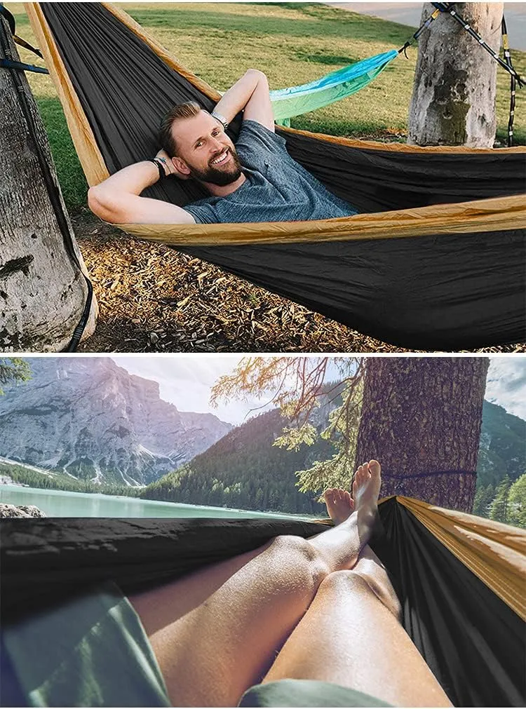 Camping Hammock Double & Single Portable Hammocks Ultralight Nylon Parachute Hammocks with 2 Tree Straps for Backpacking, Travel, Beach, Backyard, Camping, Hiking (Large, Camouflage)