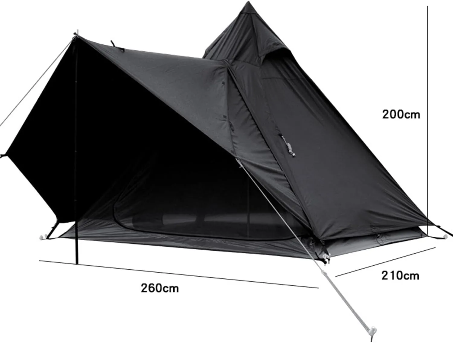 Camping Pyramid Tipi Tent Adult Indian Teepee Tent Yurt Tent Double Layers Tents for Outdoor Camping Hiking Hunting 2 Person, 260x210x200cm, Black