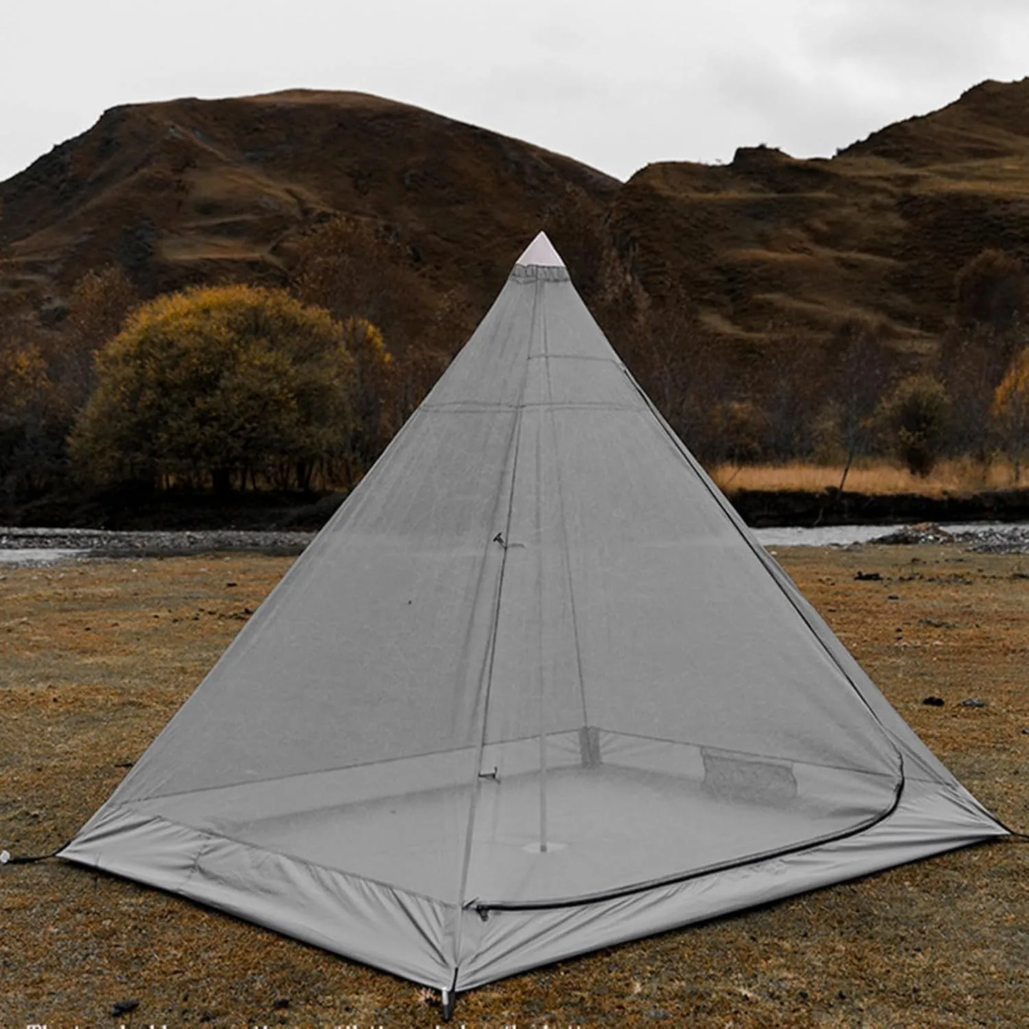 Camping Pyramid Tipi Tent Adult Indian Teepee Tent Yurt Tent Double Layers Tents for Outdoor Camping Hiking Hunting 2 Person, 260x210x200cm, Black