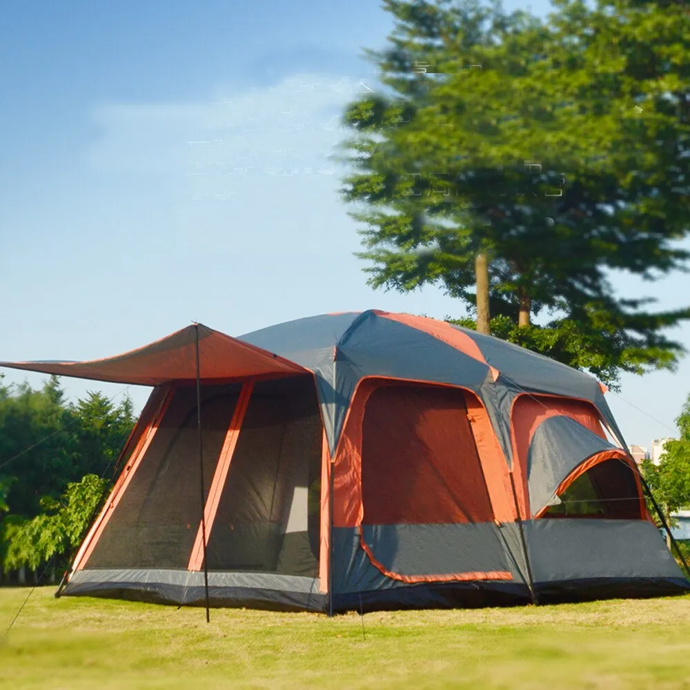 Camping tent with double layer waterproof with super-large sizes of 460 x 305 x 215 cm for up to 8 people in one hall and two bedrooms
