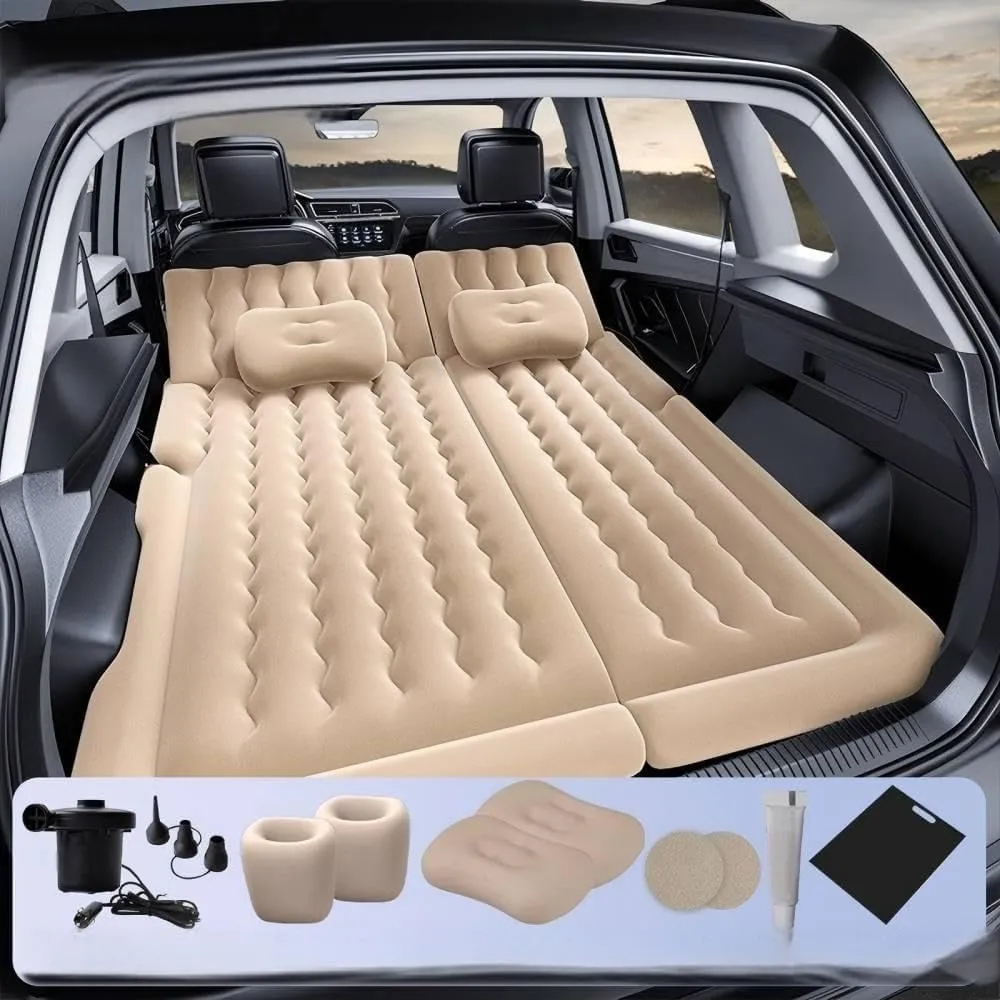 Car Air Mattress for Honda e:Ny1 2022 2023 2024,Flocking & PVC Thickened Double-Sided Portable Foldable Sleeping Pad Back Seat Trunk Inflatable Electric Pump Pillows,C