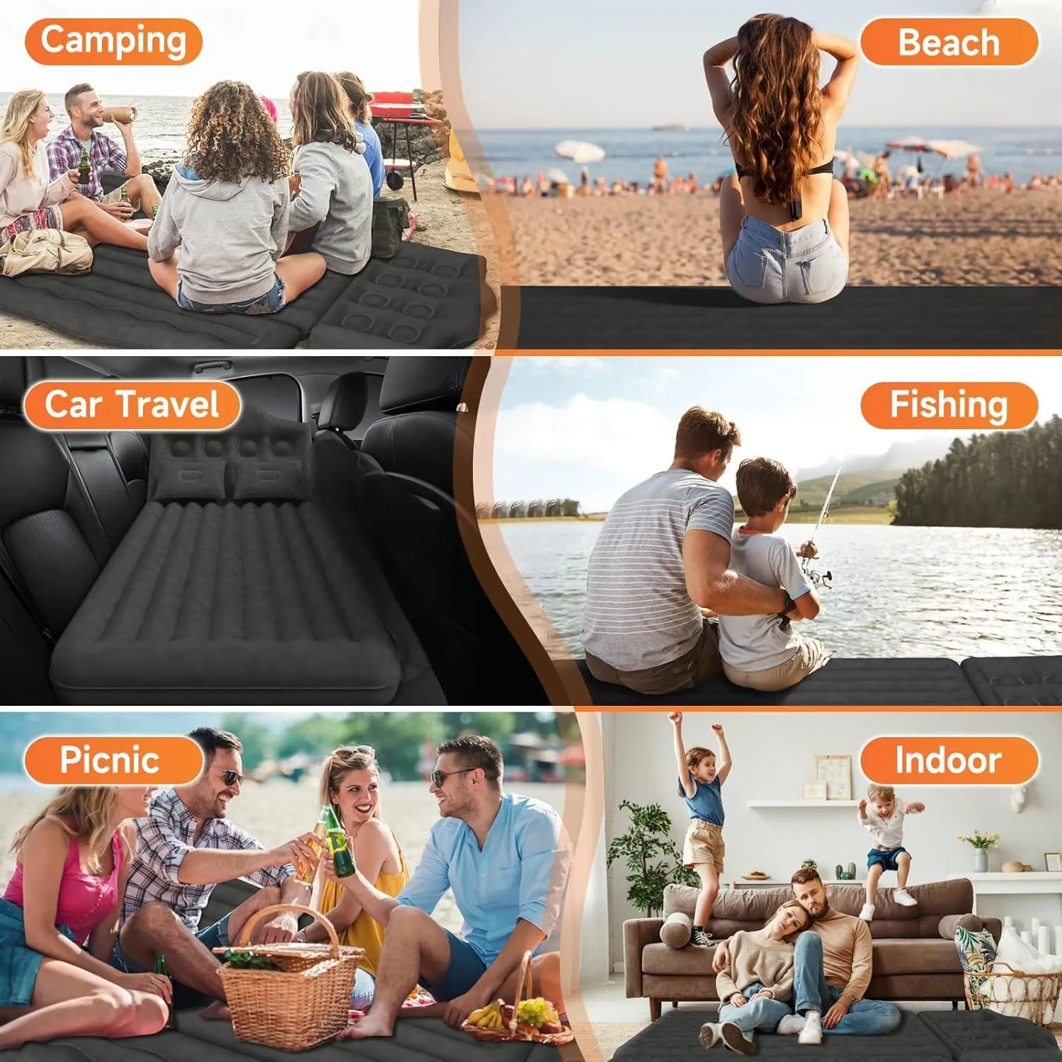 Car Air Mattress for Honda e:Ny1 2022 2023 2024,Flocking & PVC Thickened Double-Sided Portable Foldable Sleeping Pad Back Seat Trunk Inflatable Electric Pump Pillows,C