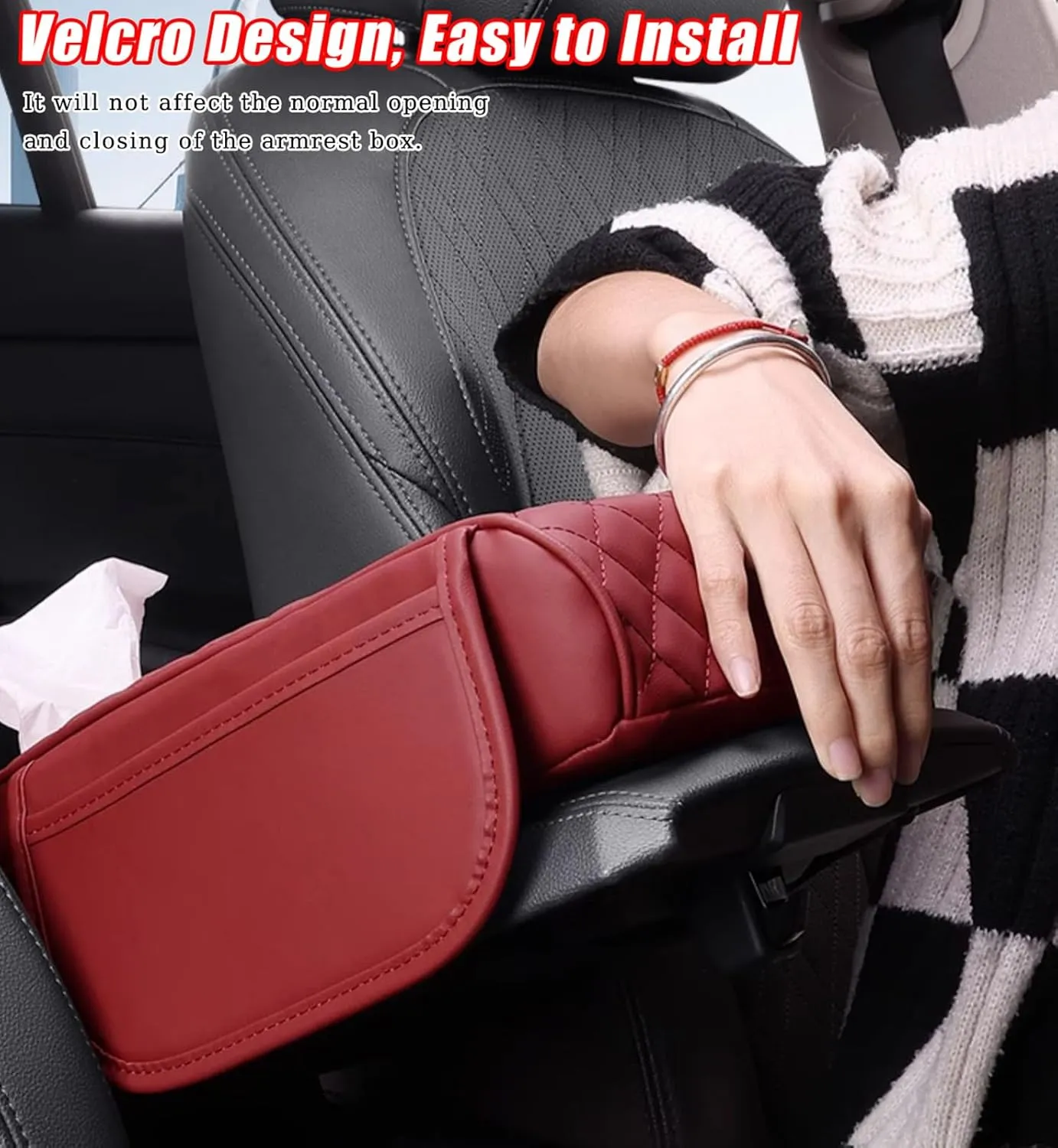 Car Center Console Cover for Renault Scenic/Grand Scénic/Xmod IV III II I J9 R9 JZ JM JA, Leather Car Armrest Cover with Tissue Box, Center Console Armrest Cushion,F Red