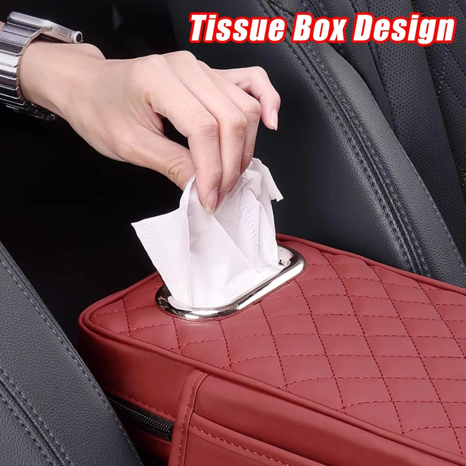 Car Center Console Cover for Renault Scenic/Grand Scénic/Xmod IV III II I J9 R9 JZ JM JA, Leather Car Armrest Cover with Tissue Box, Center Console Armrest Cushion,F Red