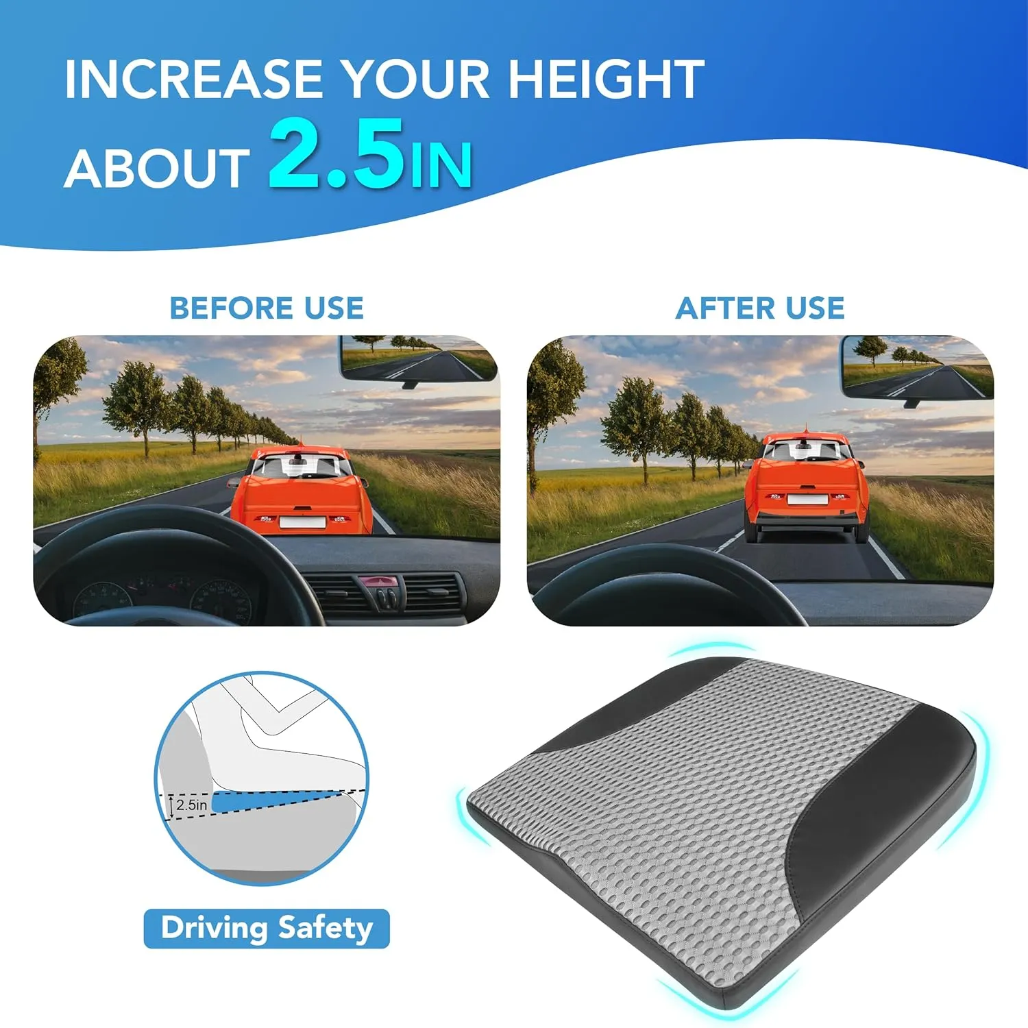 Car Seat Cushion: Comfortable Memory Foam Car Seat Cushion for Driving - for Sciatica-Tailobone Pain Relief - Seat Cushion for Car-Truck, Office, Wheelchair - Black&Gray