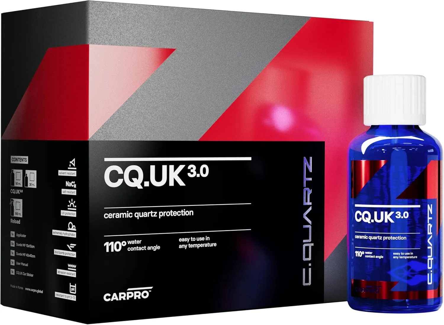 CARPRO CQUARTZ UK 3.0 - Ceramic Coating for Cars, Quartz Based Nanotechnology, Bonds to Paint, Glass, Metal and Plastic - (50ml Kit)
