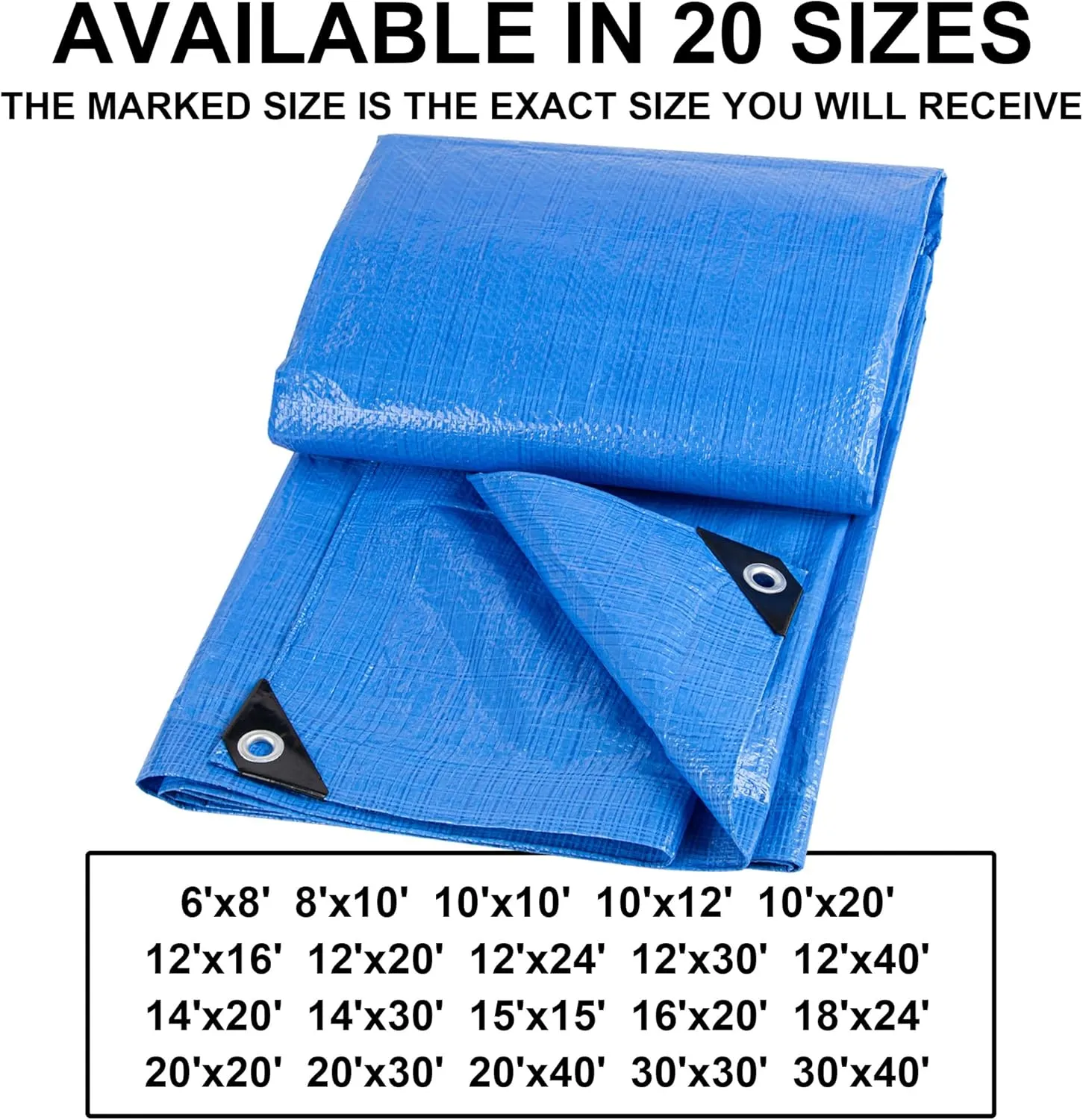 CARTMAN Finished Size 10x20 Feet Blue Poly Tarp 5 Mil Thick, Multipurpose Protective Cover for Camping, Tent, Boat, RV, Car