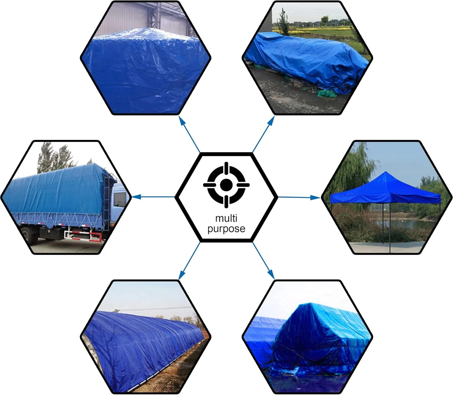 CARTMAN Finished Size 10x20 Feet Blue Poly Tarp 5 Mil Thick, Multipurpose Protective Cover for Camping, Tent, Boat, RV, Car
