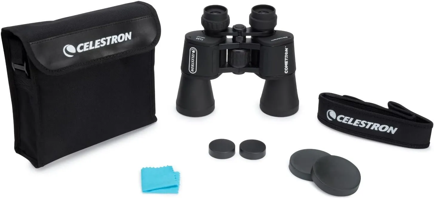 Celestron - Cometron 7x50 Bincoulars - Beginner Astronomy Binoculars - Large 50mm Objective Lenses - Wide Field of View 7X Magnification