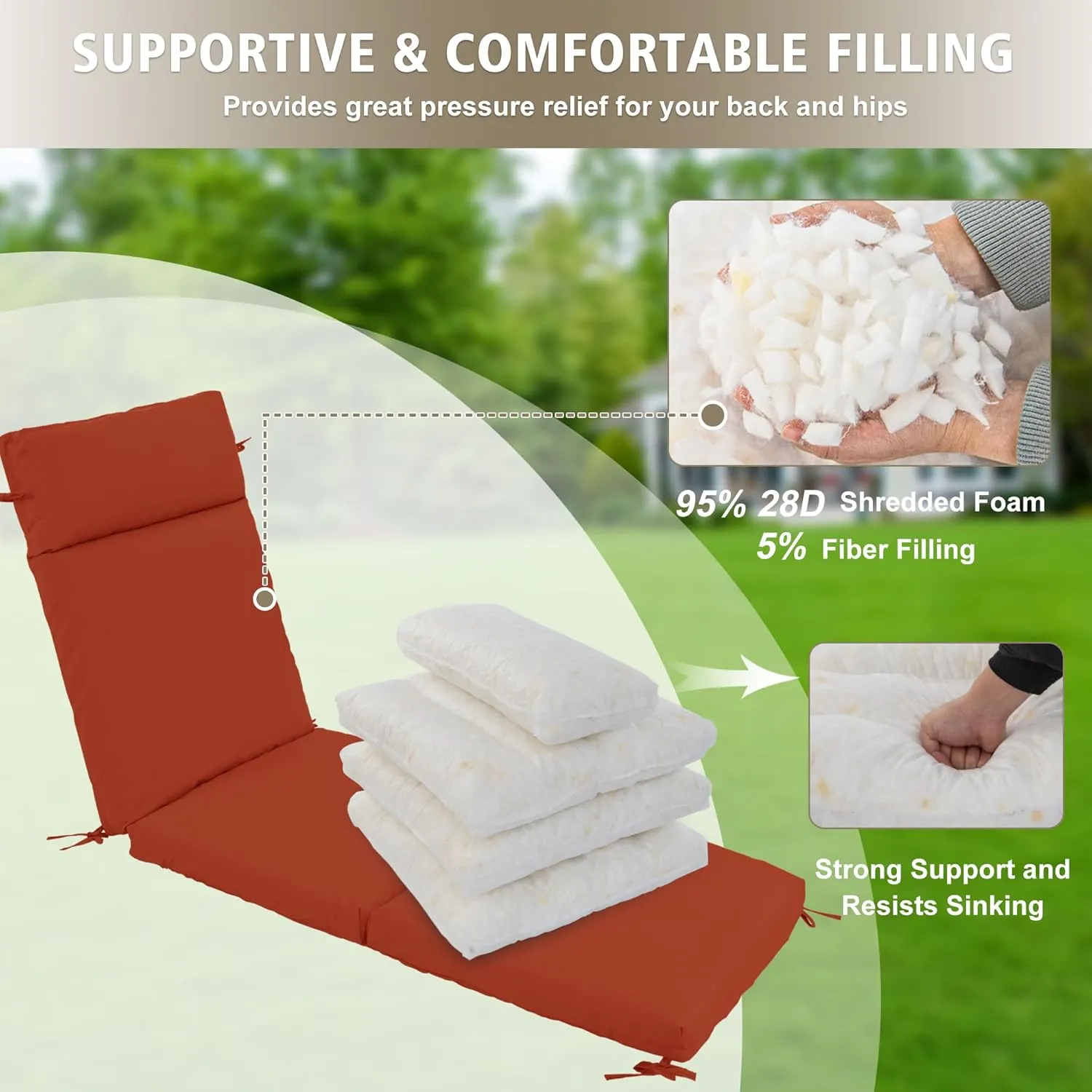 Chaise Lounge Cushion 72x21x3 Inch ?Set of 2 Outdoor Lounge Chair Cushions, Lounger Pad Replacement with Fade-Resistant, Removable & Machine-Washable Covers, Ideal for Patio Chaise Chairs, Rust