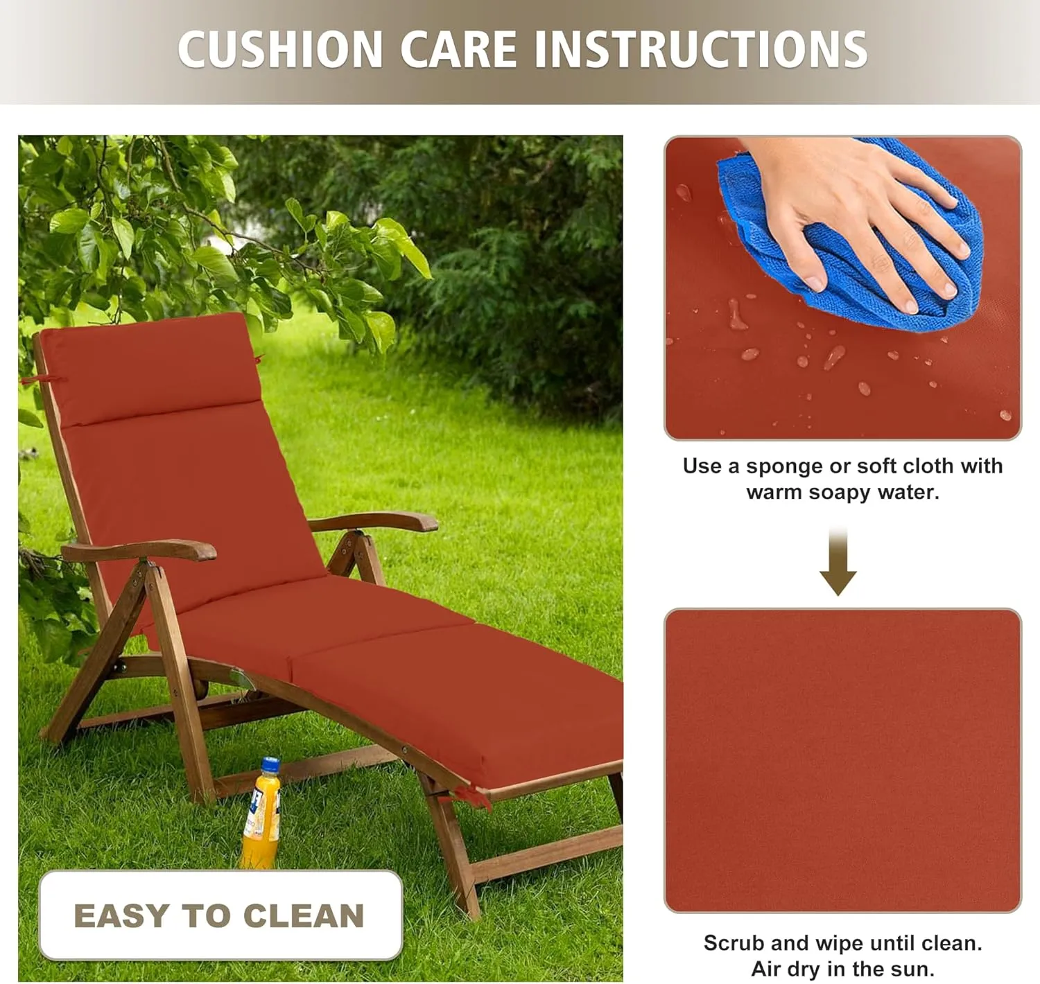Chaise Lounge Cushion 72x21x3 Inch ?Set of 2 Outdoor Lounge Chair Cushions, Lounger Pad Replacement with Fade-Resistant, Removable & Machine-Washable Covers, Ideal for Patio Chaise Chairs, Rust