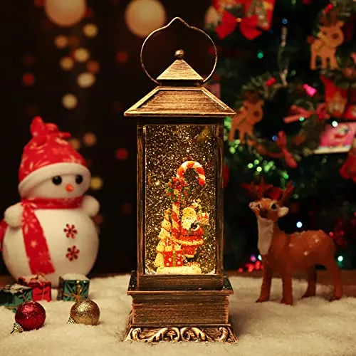 Christmas Decor Snow Globe Lantern,Glittering Crystal Operated Inside The Water with Music,Used for Garden Decoration, House Decoration, (Santa Claus)