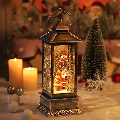 Christmas Decor Snow Globe Lantern,Glittering Crystal Operated Inside The Water with Music,Used for Garden Decoration, House Decoration, (Santa Claus)
