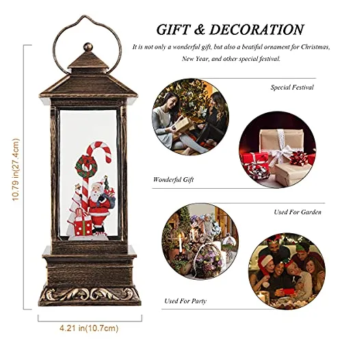 Christmas Decor Snow Globe Lantern,Glittering Crystal Operated Inside The Water with Music,Used for Garden Decoration, House Decoration, (Santa Claus)