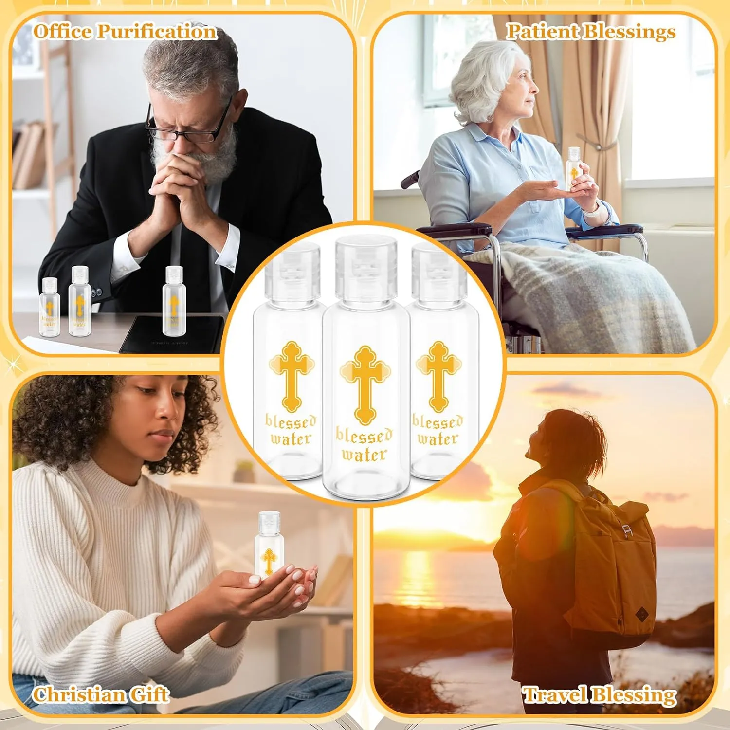 Chuangdi 50 Pcs Holy Water Bottles Baptism Party Favor Transparent Holy Water Empty Containers with Golden Catholic Cross First Communion Gift for Guests Christian Thanksgiving Church (30 ml)