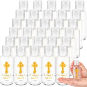 Chuangdi Small Holy Water Bottles Baptism Party Favor 50 ml Transparent Holy Water Empty Containers with Golden Catholic Cross First Communion Gift for Guests Christian Church Easter(100 Pcs,30 ml)