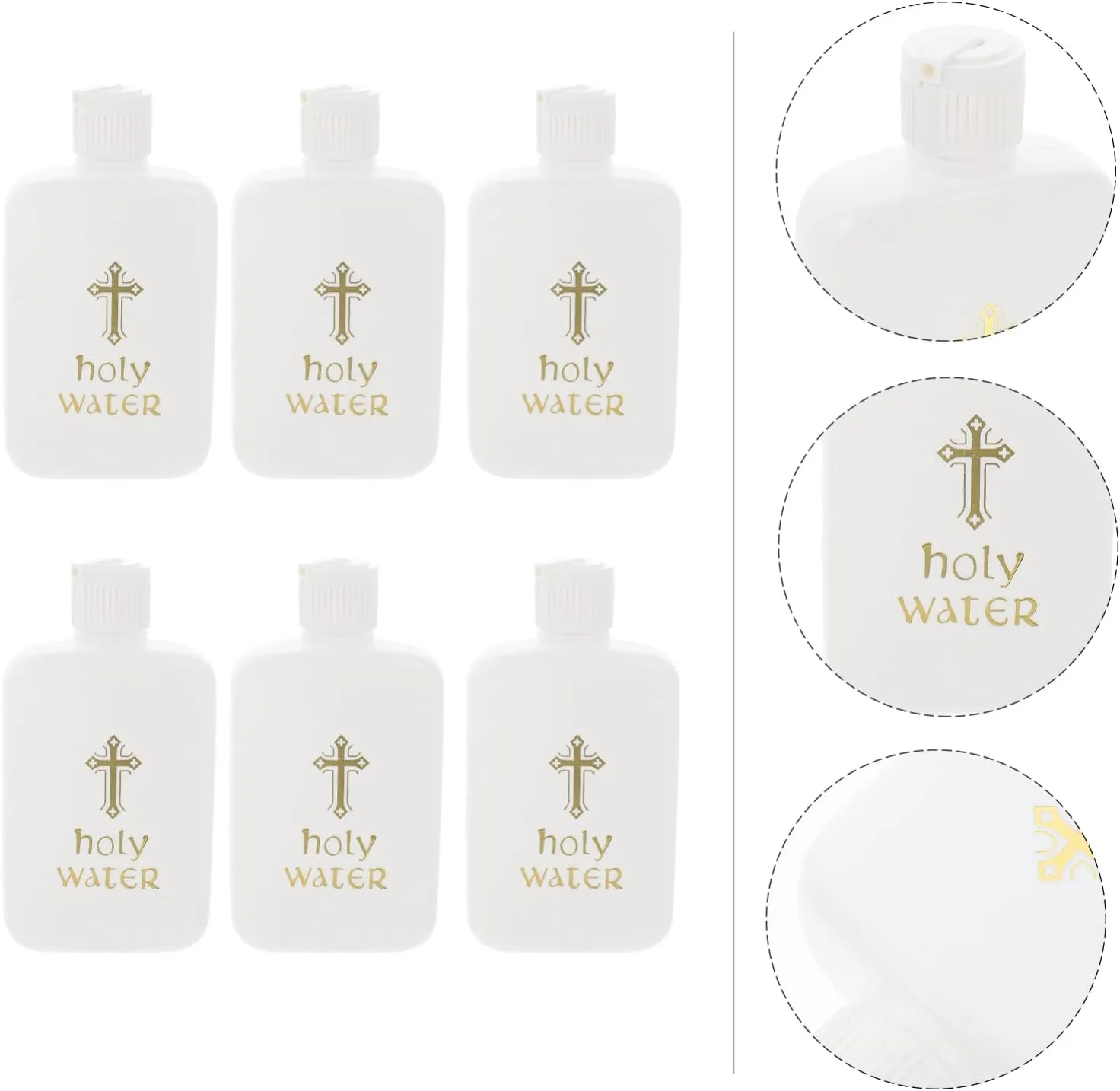 Ciieeo 6Pcs Holy Water Bottles Holy Water Container Plastic Holy Water Empty Containers with Gold Cross for Portable Catholic