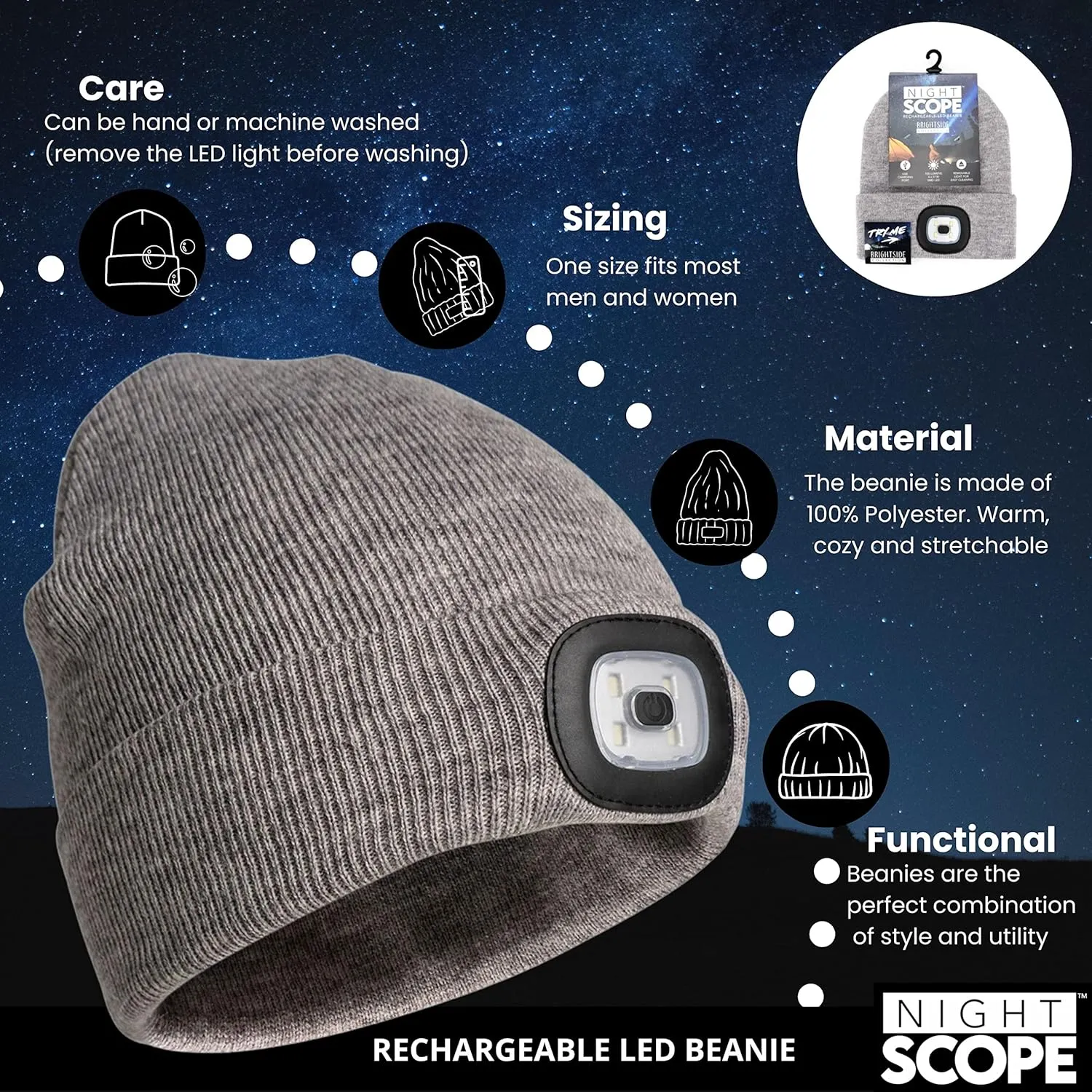 Classic Rechargeable LED Warm Knit Beanie Head Light Hat Headlamp for Outdoor Activities