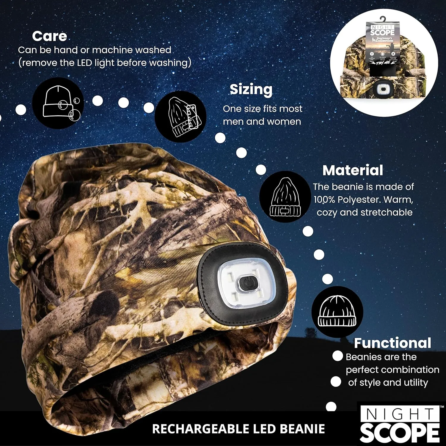 Classic Rechargeable LED Warm Knit Beanie Head Light Hat Headlamp for Outdoor Activities