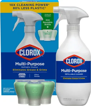 Clorox Multi-Purpose Spray Starter Kit 3x1.125fo, Household Essentials, Concentrated Refill   20fo Spray Bottle