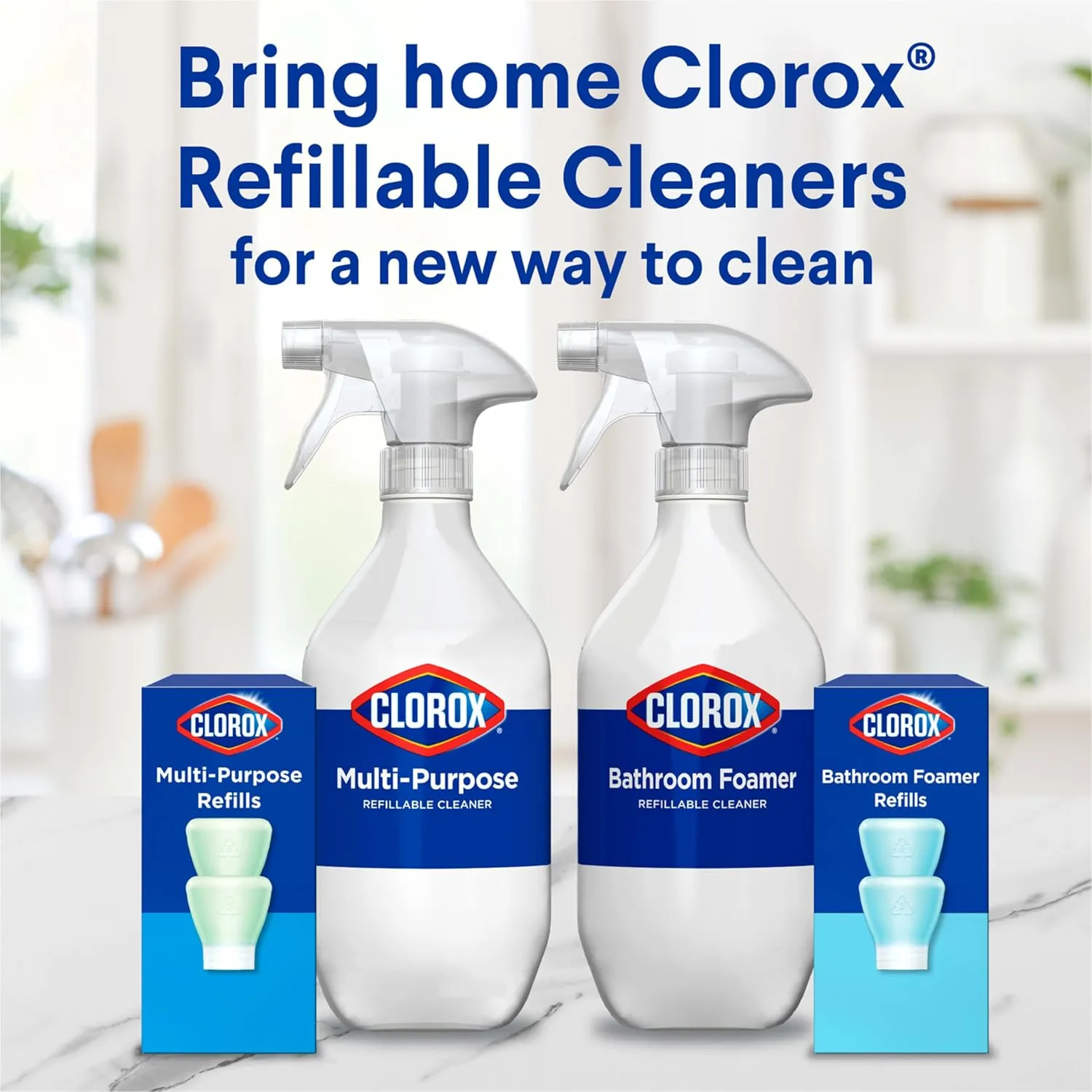 Clorox Multi-Purpose Spray Starter Kit 3x1.125fo, Household Essentials, Concentrated Refill   20fo Spray Bottle