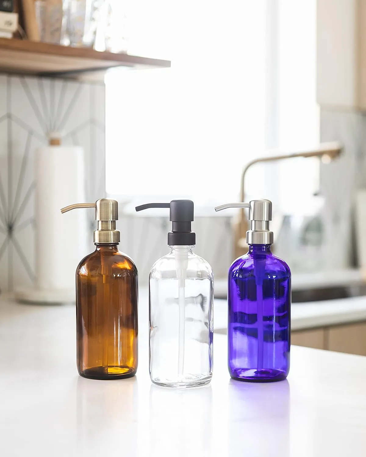 Cobalt Blue Glass Pint Jar Soap and Lotion Dispenser with Metal Pump - 16 Ounce - (Stainless Steel, 2)