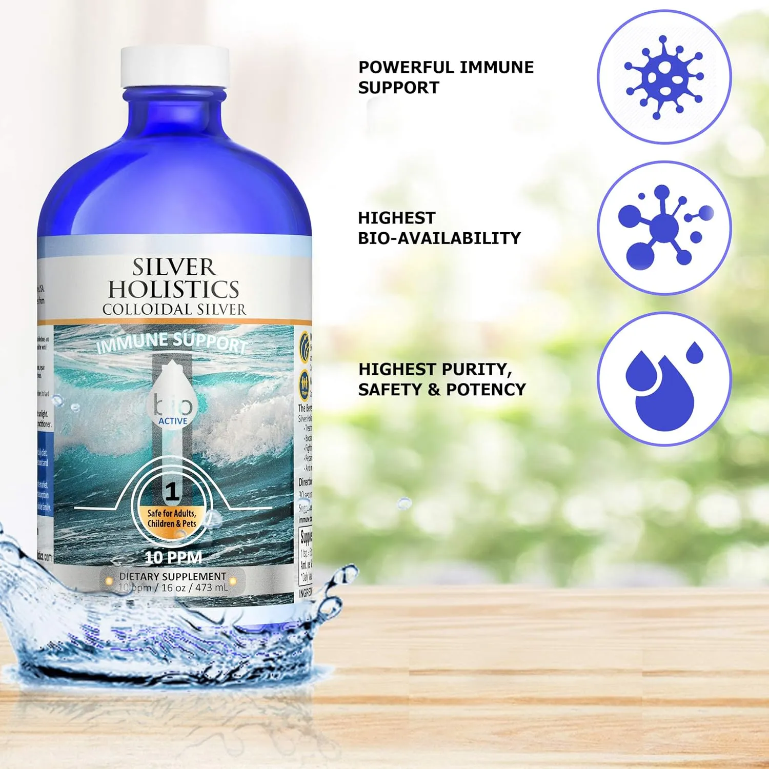 Colloidal Silver Liquid - 16 oz Glass Bottle by Silver Holisitcs