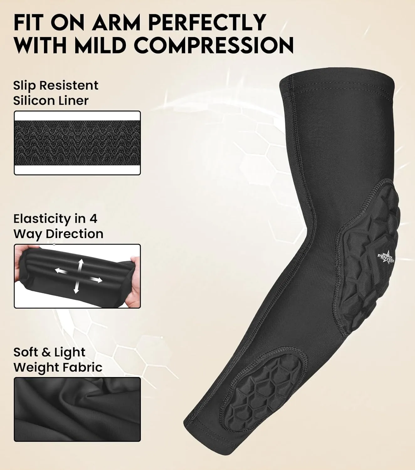 Compression Padded Arm Sleeves for Youth & Adults - Elbow & Forearm Support - Breathable Football Padded Sleeves