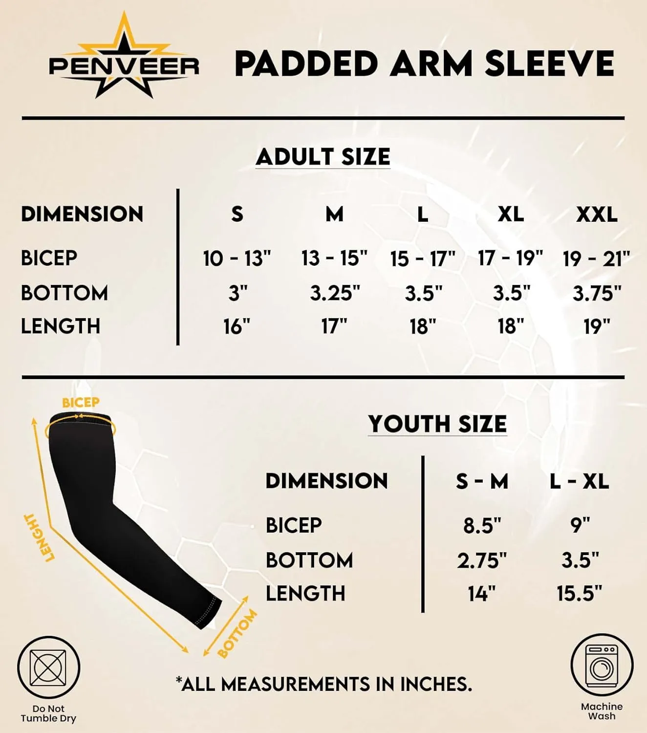 Compression Padded Arm Sleeves for Youth & Adults - Elbow & Forearm Support - Breathable Football Padded Sleeves