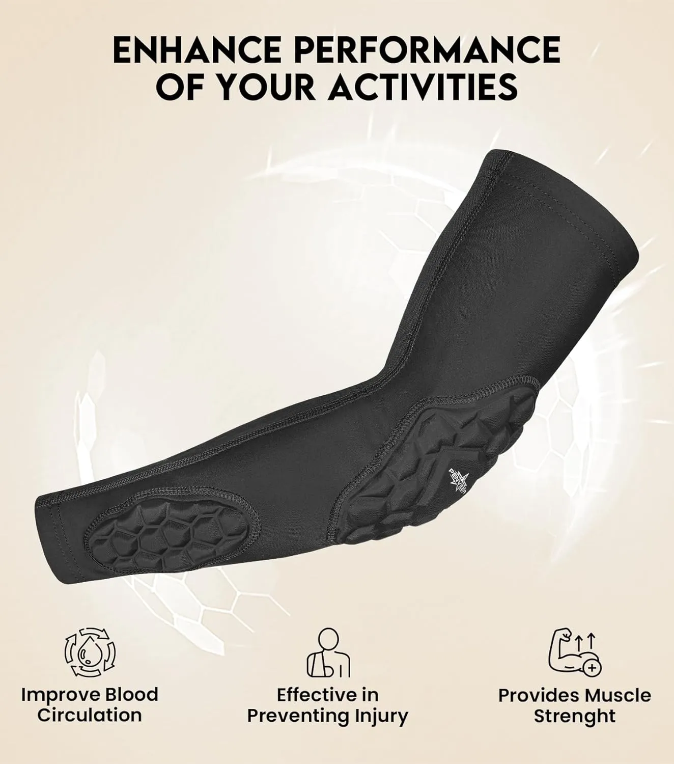 Compression Padded Arm Sleeves for Youth & Adults - Elbow & Forearm Support - Breathable Football Padded Sleeves