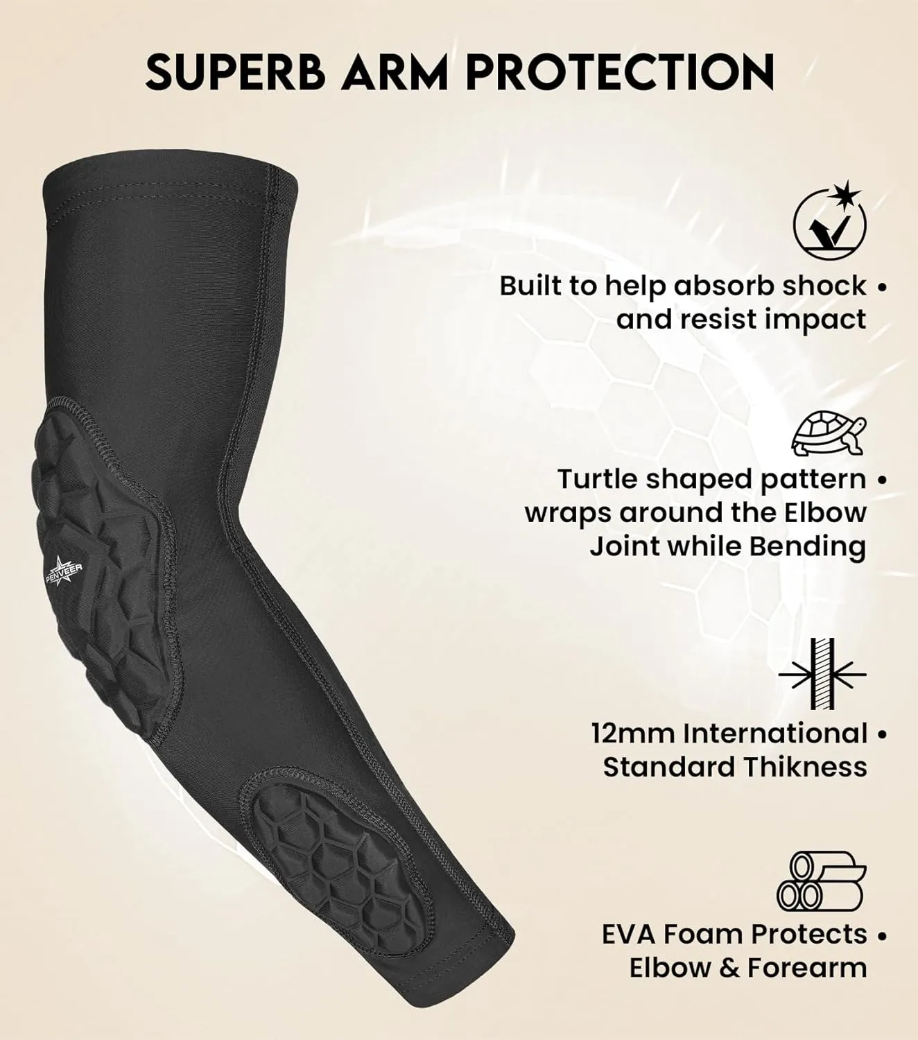 Compression Padded Arm Sleeves for Youth & Adults - Elbow & Forearm Support - Breathable Football Padded Sleeves