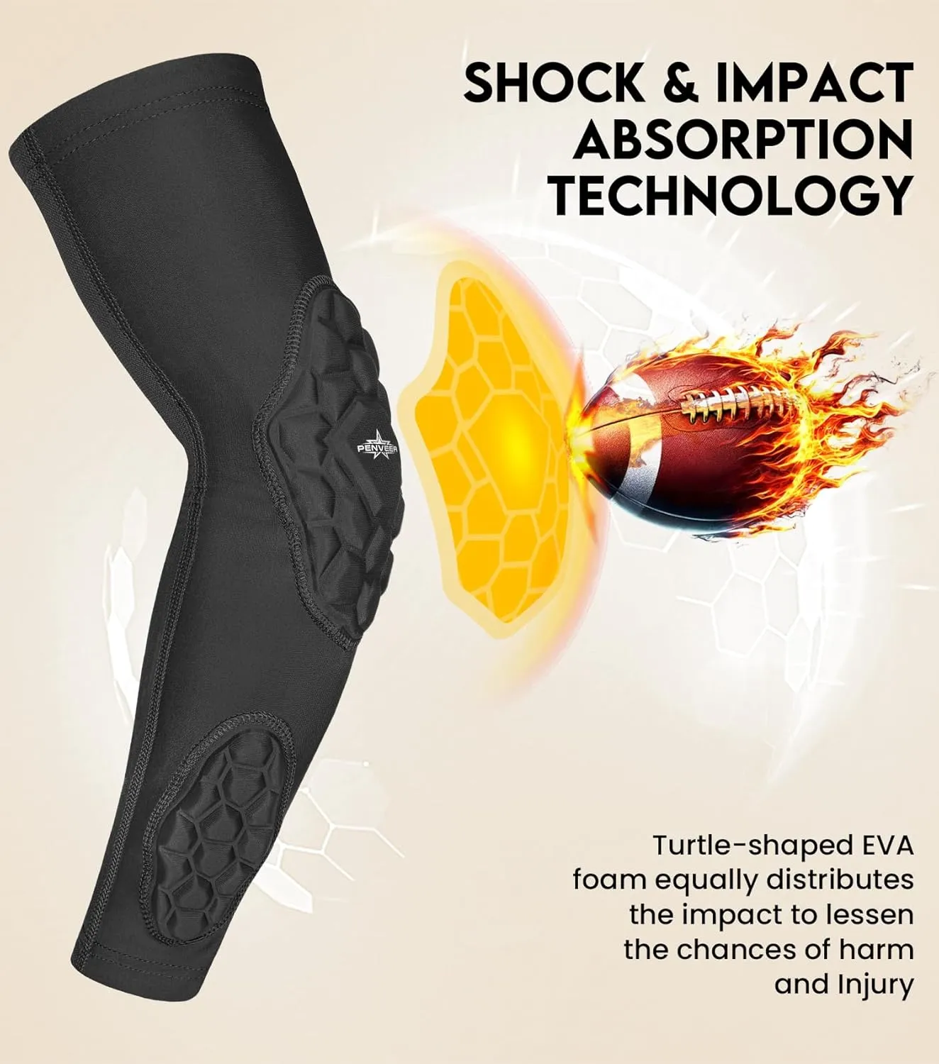 Compression Padded Arm Sleeves for Youth & Adults - Elbow & Forearm Support - Breathable Football Padded Sleeves