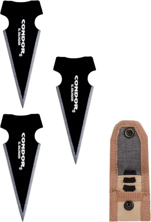 Condor Tool & Knife Saighead Arrow Head | 420 HC Stainless Steel Broadheads with a Ballistic Nylon Sheath | Set of 3 Arrow Tips with a Black Traction Powder Coating Finish | 1.9in Blade | 1.4oz
