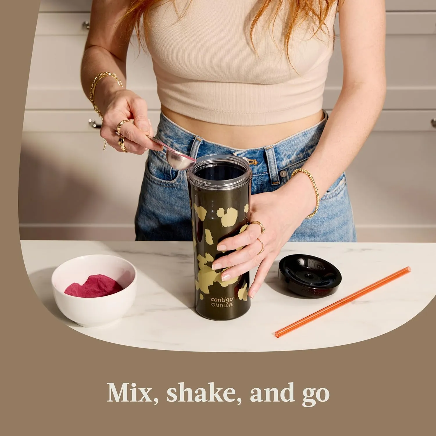 Contigo x Ally Love Shake & Go Tumbler, Autoclose, Blender bottle, shaker bottle, 20oz, Licorice