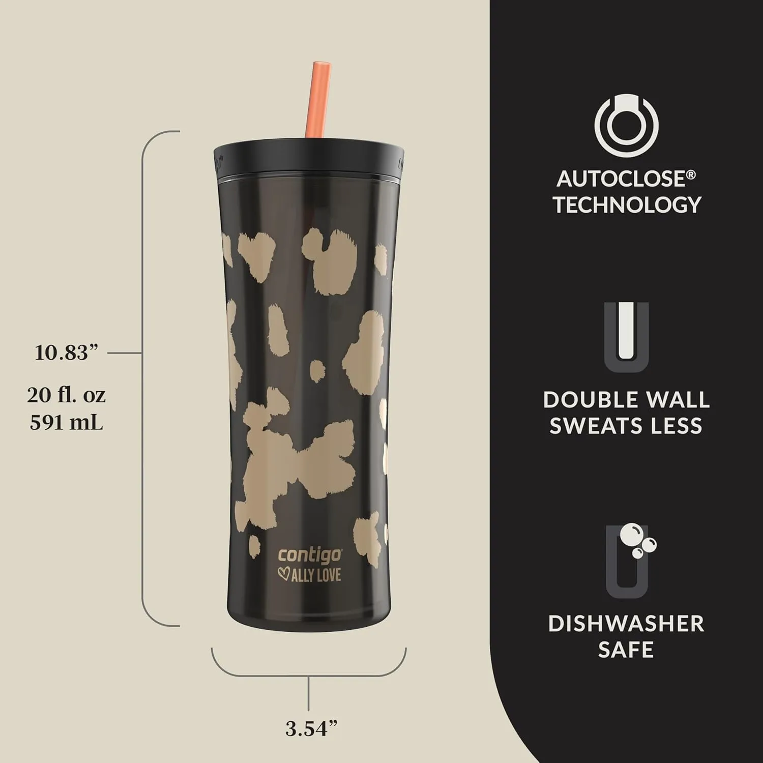 Contigo x Ally Love Shake & Go Tumbler, Autoclose, Blender bottle, shaker bottle, 20oz, Licorice