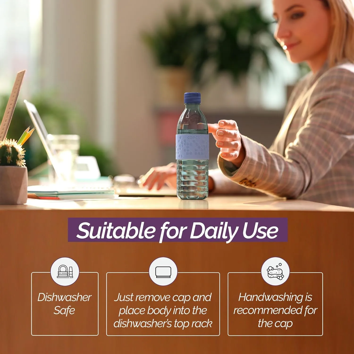 Copco Hydra 16.9oz Water Bottle, Set of 2 - Non-Slip Sleeve & BPA-Free Tritan Plastic - Dishwasher Safe, Reusable To Go Bottle - Leak-Proof, Spill-Proof, Portable Water Bottle (Light Blue & Purple)