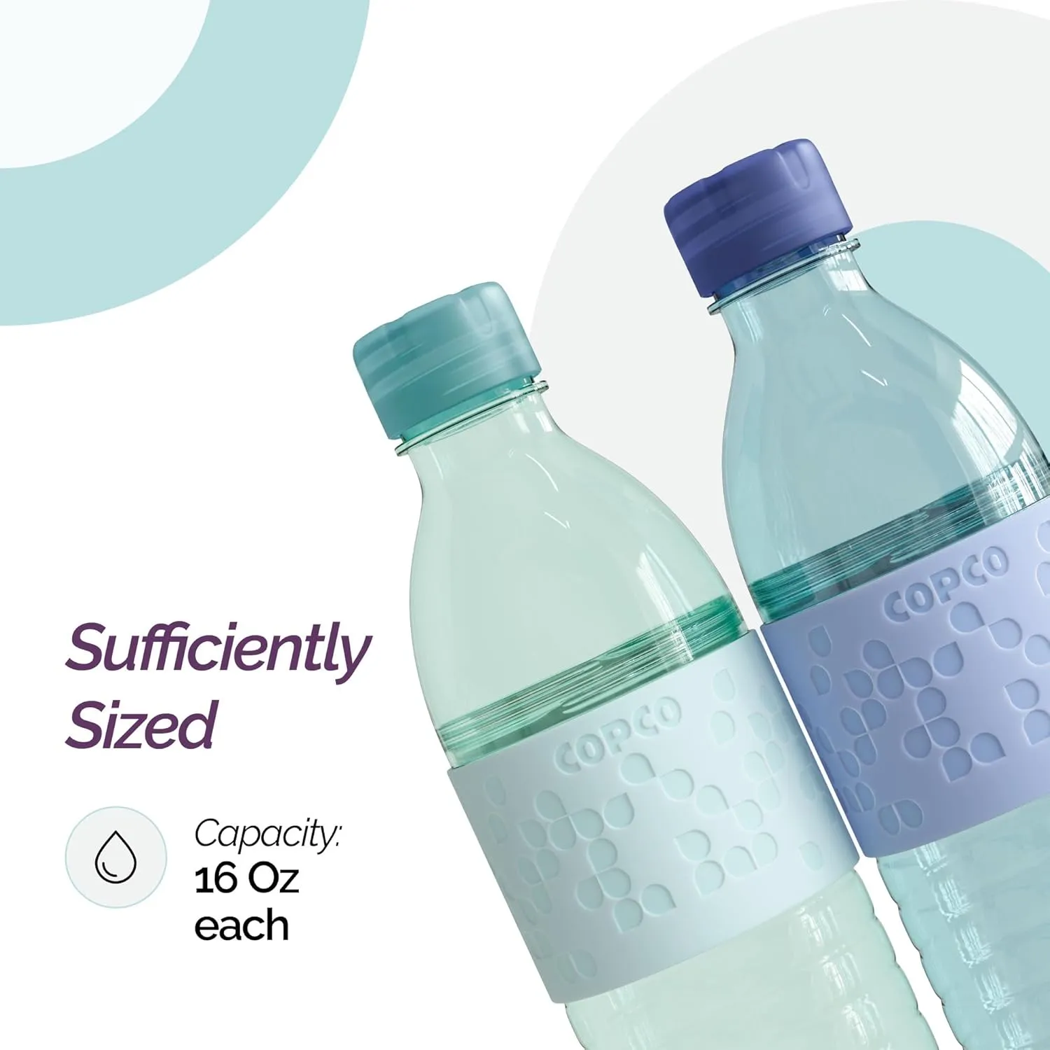 Copco Hydra 16.9oz Water Bottle, Set of 2 - Non-Slip Sleeve & BPA-Free Tritan Plastic - Dishwasher Safe, Reusable To Go Bottle - Leak-Proof, Spill-Proof, Portable Water Bottle (Light Blue & Purple)