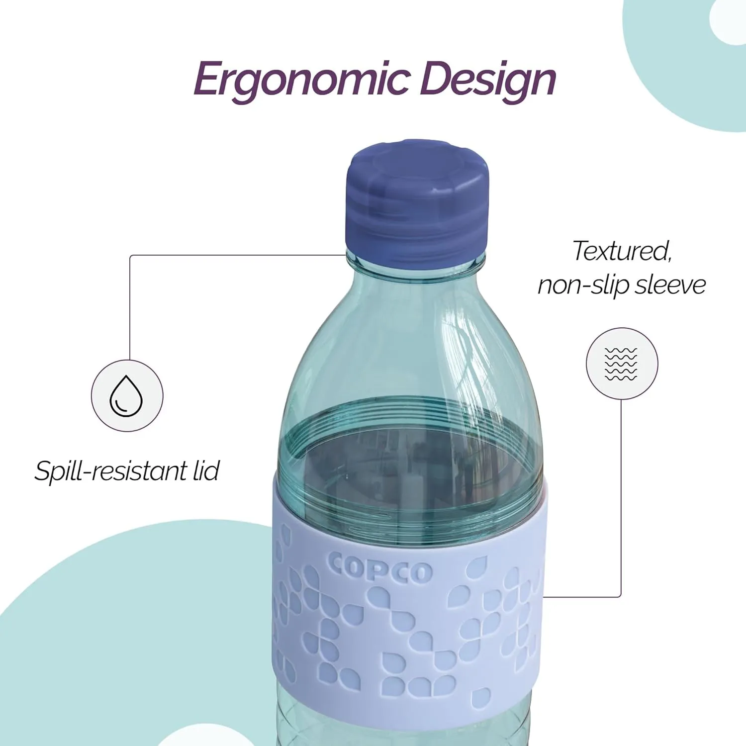 Copco Hydra 16.9oz Water Bottle, Set of 2 - Non-Slip Sleeve & BPA-Free Tritan Plastic - Dishwasher Safe, Reusable To Go Bottle - Leak-Proof, Spill-Proof, Portable Water Bottle (Light Blue & Purple)