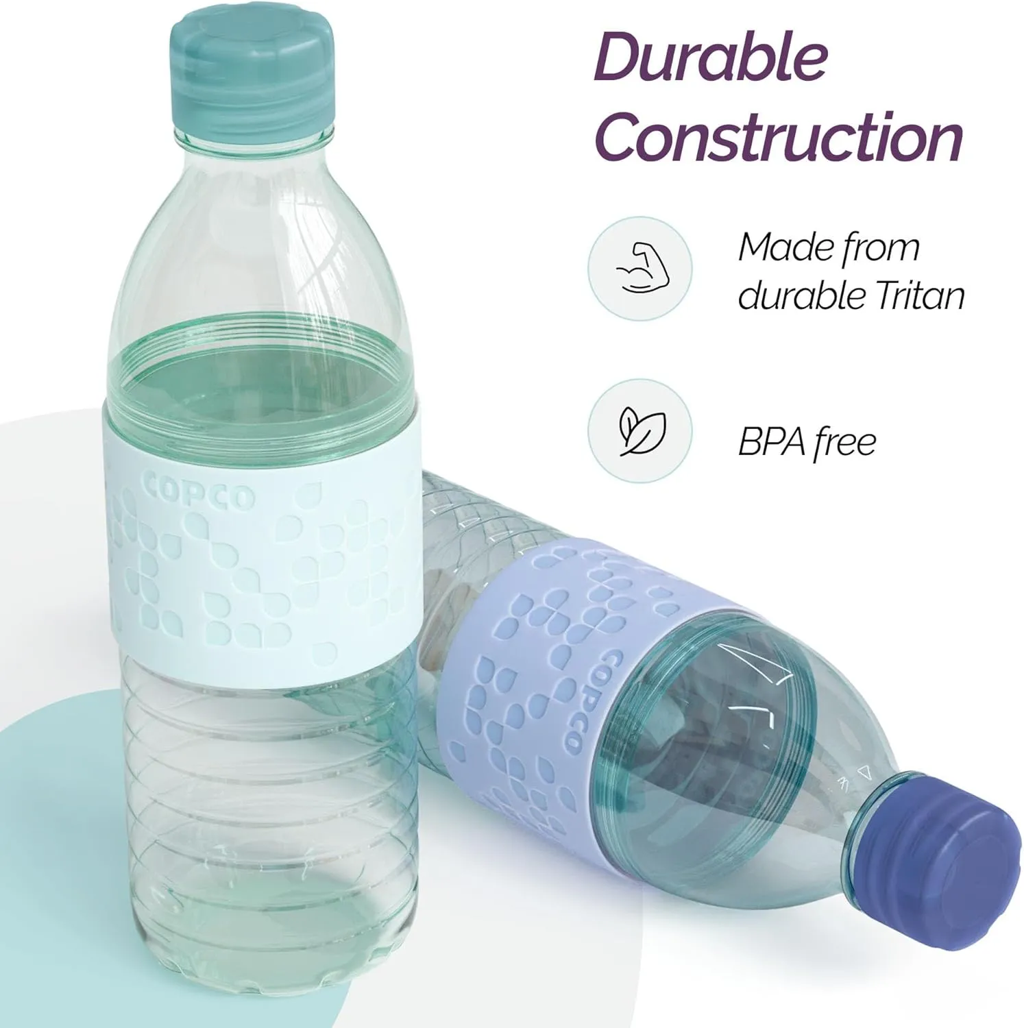 Copco Hydra 16.9oz Water Bottle, Set of 2 - Non-Slip Sleeve & BPA-Free Tritan Plastic - Dishwasher Safe, Reusable To Go Bottle - Leak-Proof, Spill-Proof, Portable Water Bottle (Light Blue & Purple)