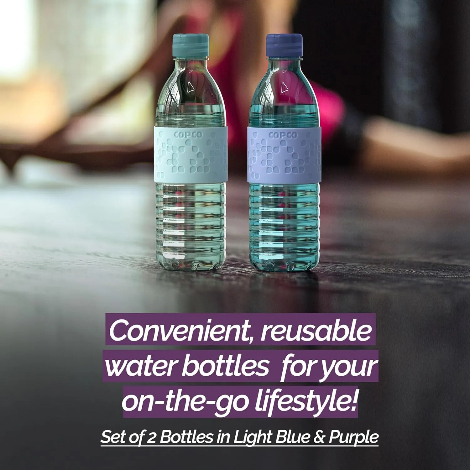 Copco Hydra 16.9oz Water Bottle, Set of 2 - Non-Slip Sleeve & BPA-Free Tritan Plastic - Dishwasher Safe, Reusable To Go Bottle - Leak-Proof, Spill-Proof, Portable Water Bottle (Light Blue & Purple)