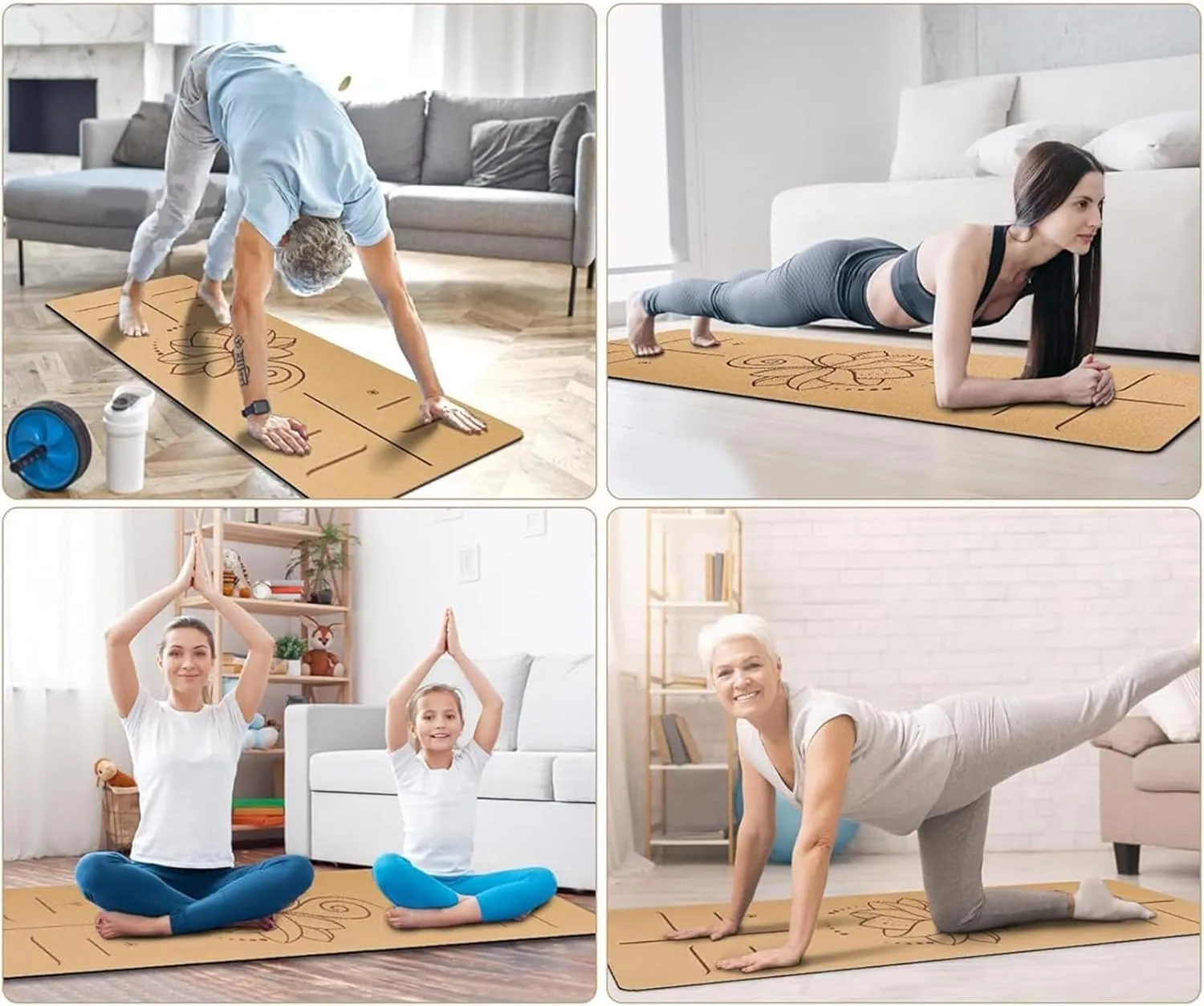 Cork Yoga Mat, Sweatproof NonSlip, Lightweight TPE foam, for Hot Yoga Pilates Gym