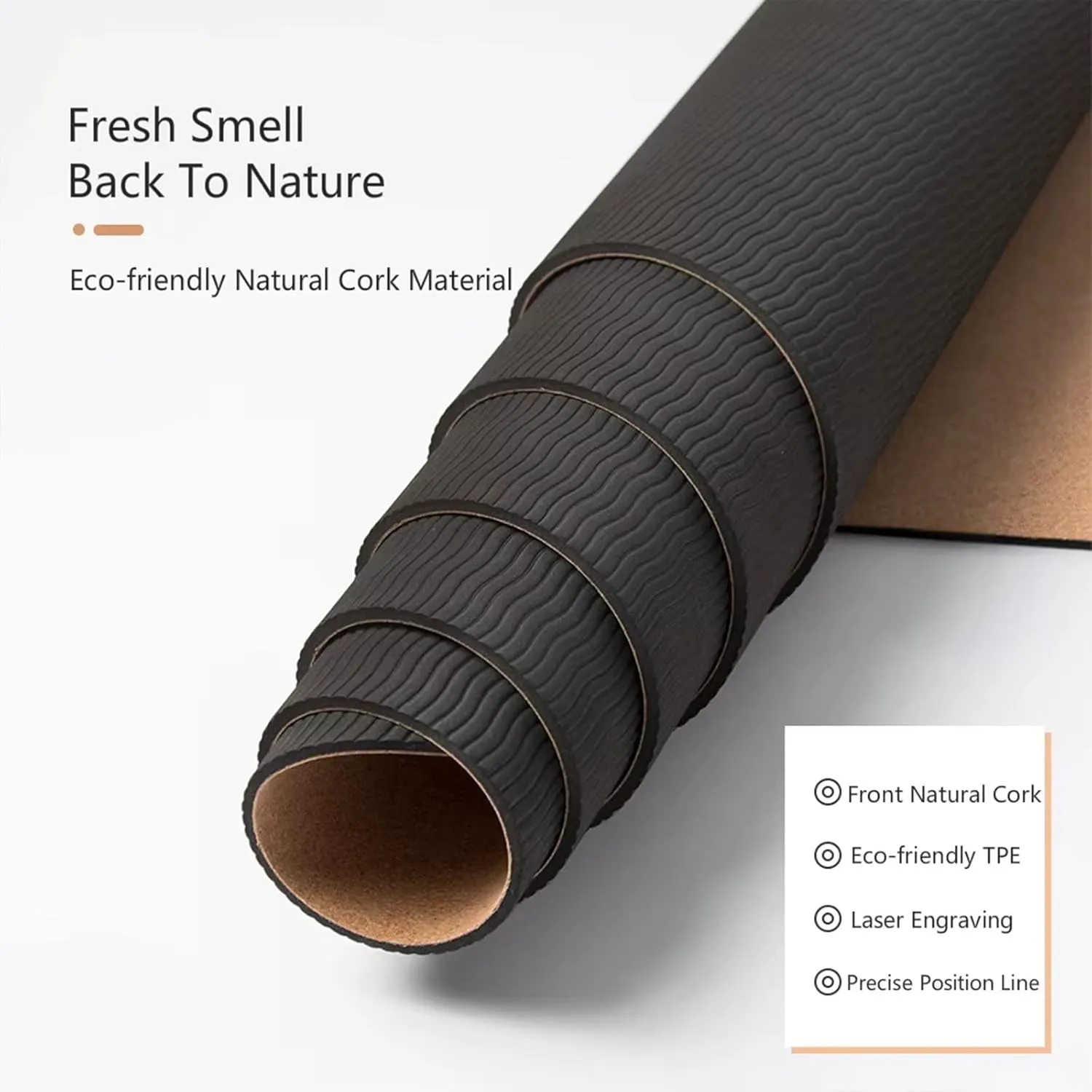 Cork Yoga Mat, Sweatproof NonSlip, Lightweight TPE foam, for Hot Yoga Pilates Gym