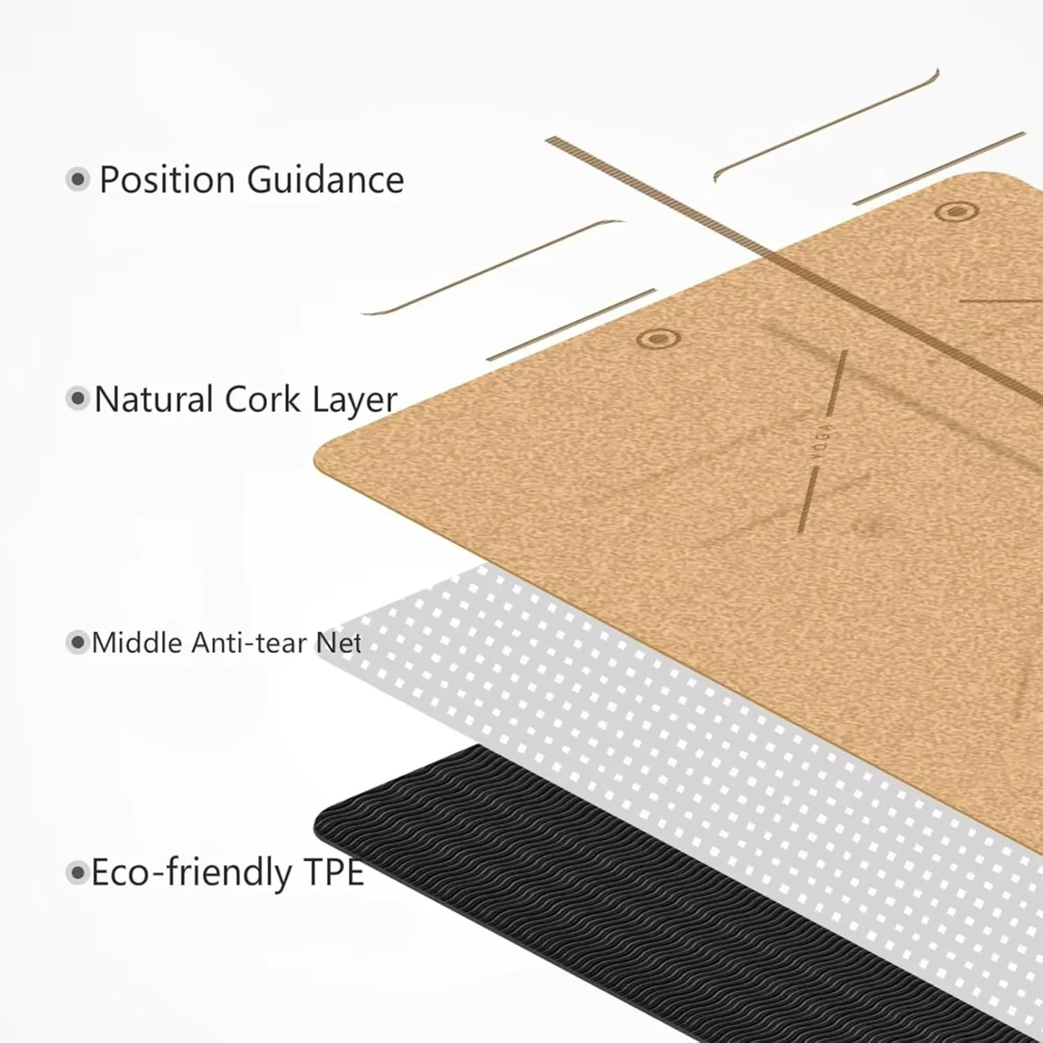 Cork Yoga Mat, Sweatproof NonSlip, Lightweight TPE foam, for Hot Yoga Pilates Gym