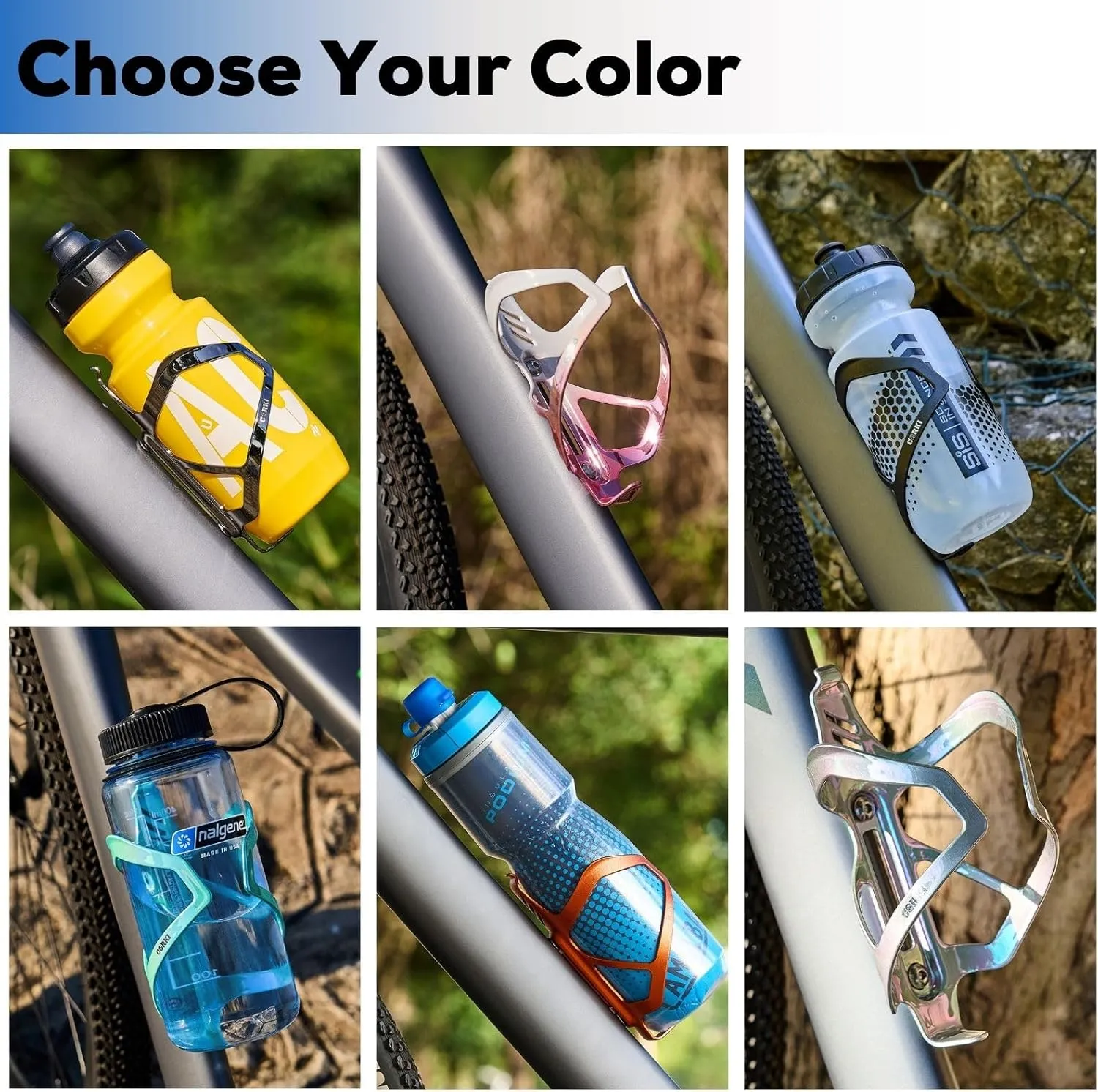 Corki Cycles Heavy Duty Bike Water Bottle Holder, Lightweight Aluminum Cage Shockproof Design for Road Mountain Gravel Bikes, Holds 21-32 oz, 1-Pack Iridescent Silver