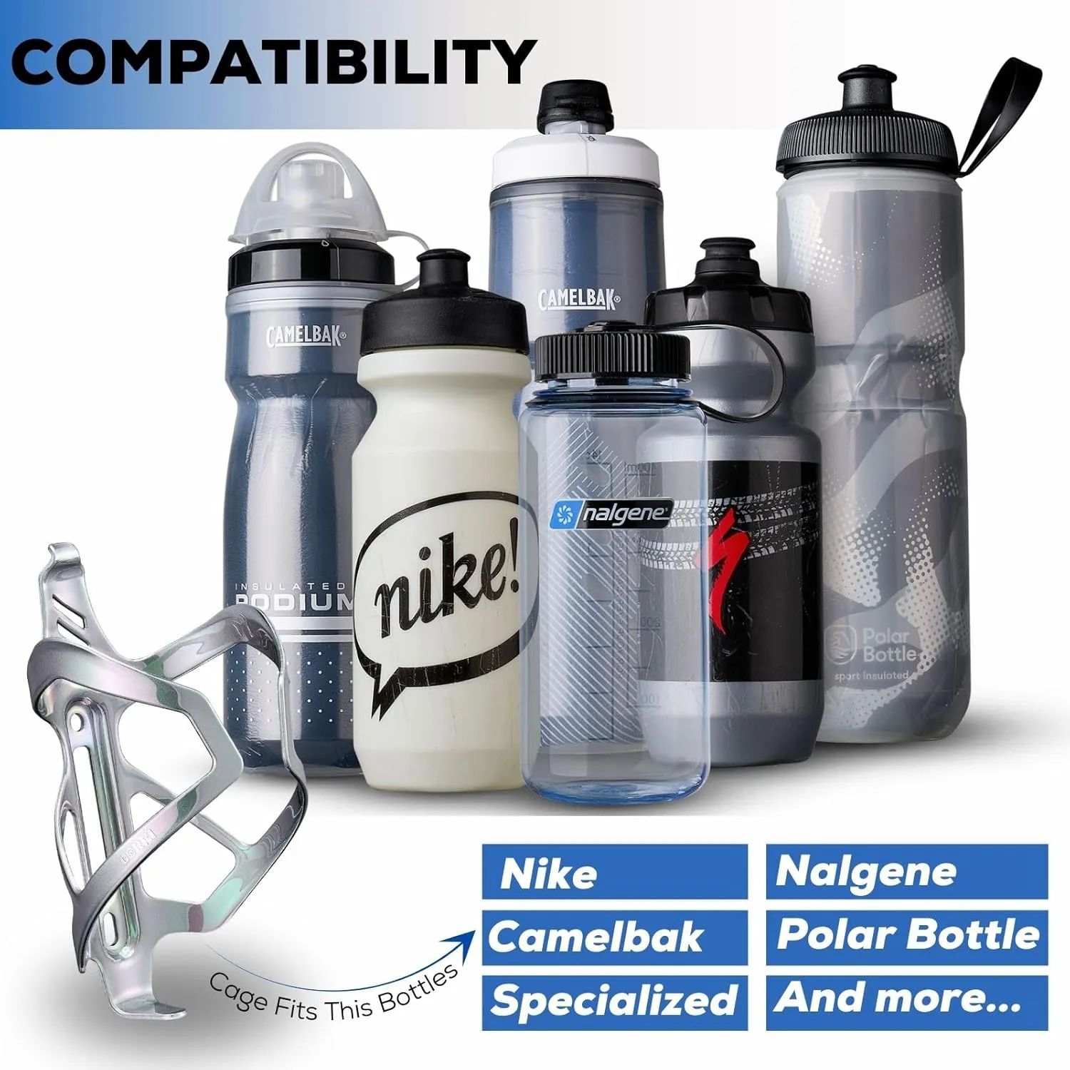 Corki Cycles Heavy Duty Bike Water Bottle Holder, Lightweight Aluminum Cage Shockproof Design for Road Mountain Gravel Bikes, Holds 21-32 oz, 1-Pack Iridescent Silver