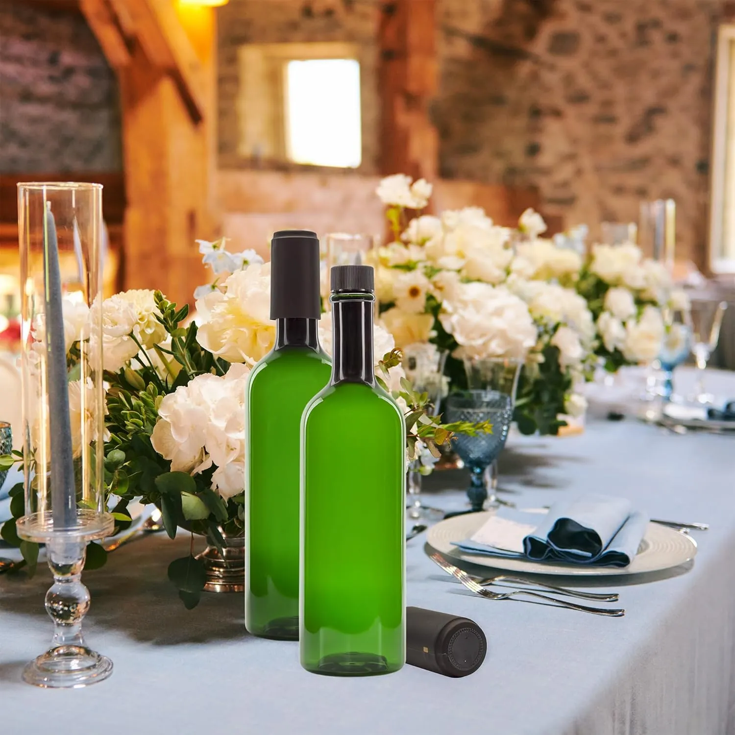 Cornucopia Brands Plastic Wine Bottles (10-Pack, Green); Empty PLASTIC Bordeaux-Style Wine Bottles w/Screw Caps and Seals